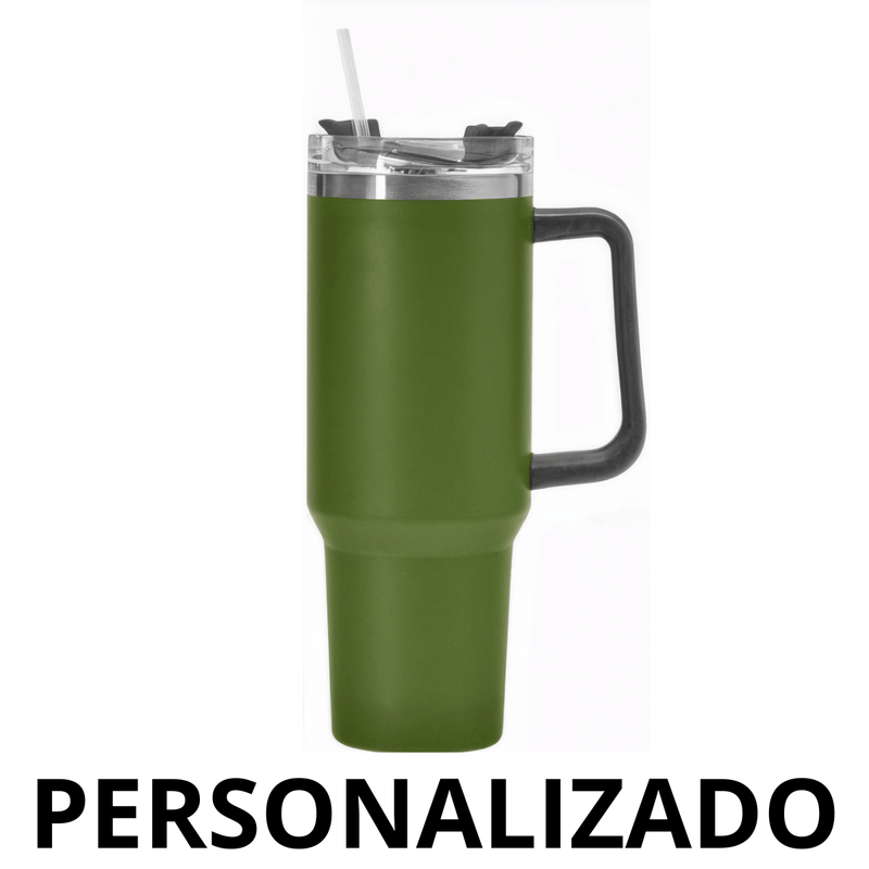 Personalizado - Copo Caneca (1200 ml) Térmica Inox com Alça e Canudo - Verde Bandeira