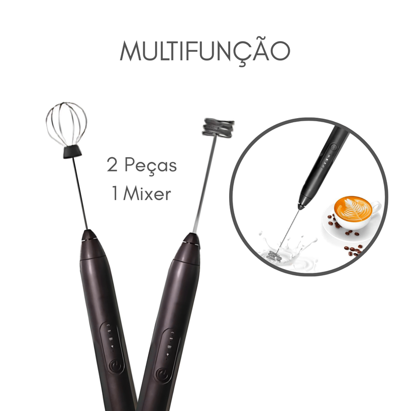 PRETA - (Premium) Mini Batedor Mixer Elétrico Portátil Bivolt