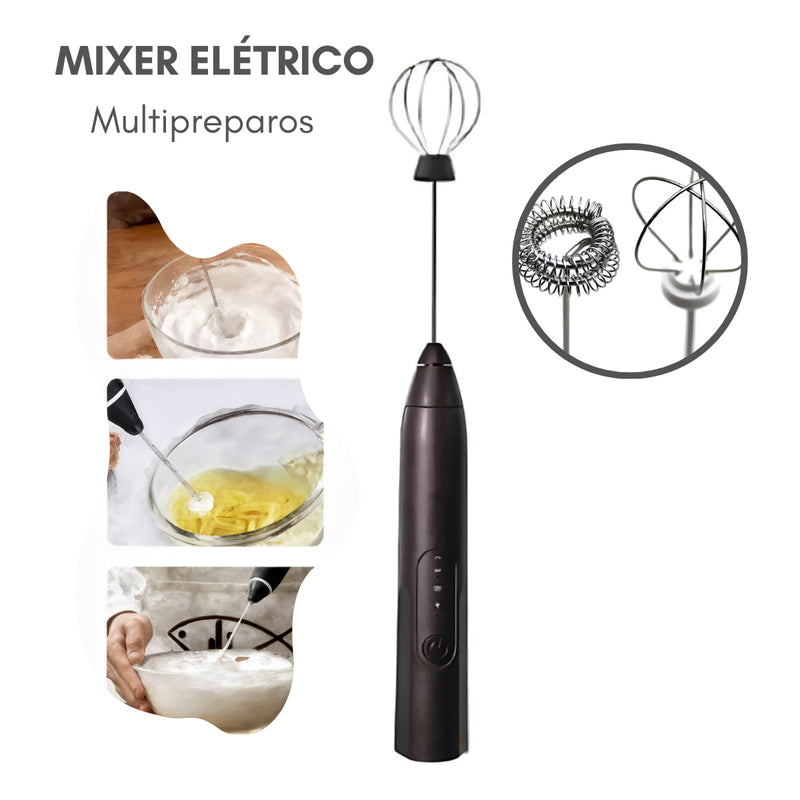 PRETA - (Premium) Mini Batedor Mixer Elétrico Portátil Bivolt
