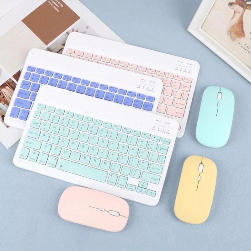 BRANCO - Conjunto de Teclado + Mouse Sem Fio Bluetooth Para Notebook e Tablet