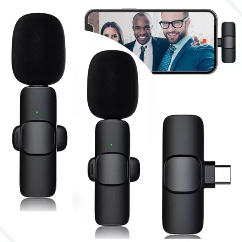 LAPELA TIPO C - Microfone Lapela Celular Sem Fio Duplo - Preto BM-221