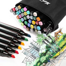 Conjunto de Caneta Colorida Ponta Dupla 24Pçs com Estojo (Versão Pretas ou Brancas)