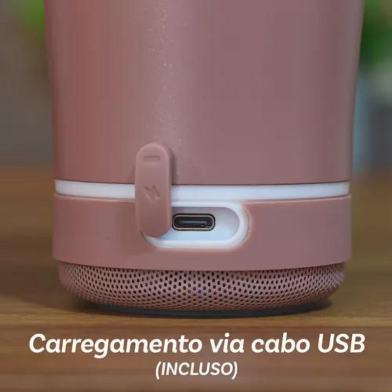 Personalizado Bluetooth - Copo Térmico Som Led e TAMPA com ABRIDOR (420 ml) - Rosê