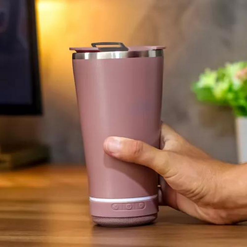Personalizado Bluetooth - Copo Térmico Som Led e TAMPA com ABRIDOR (420 ml) - Rosê