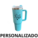 Personalizado - Copo Caneca (1200 ml) Inox com Alça e Canudo - Azul Claro