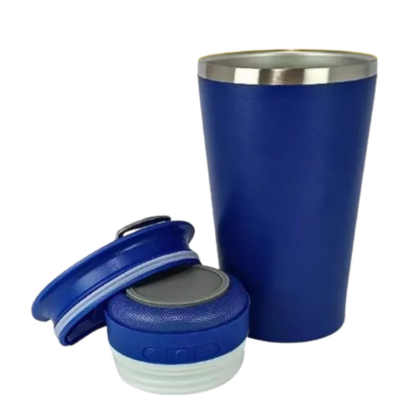Personalizado Bluetooth - Copo Térmico Som Led e TAMPA com ABRIDOR (420 ml) - Azul Royal