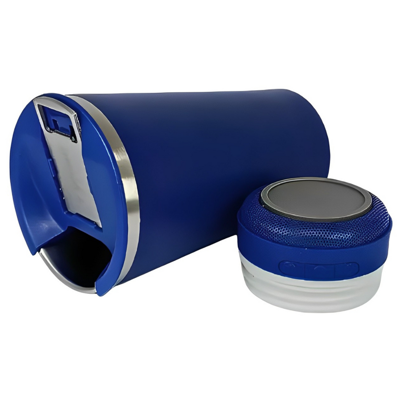 Personalizado Bluetooth - Copo Térmico Som Led e TAMPA com ABRIDOR (420 ml) - Azul Royal