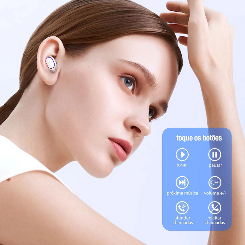 Branco - Fone de Ouvido Sem Fio AUT114B – Bluetooth 5.3, Intra‑auricular com Microfone