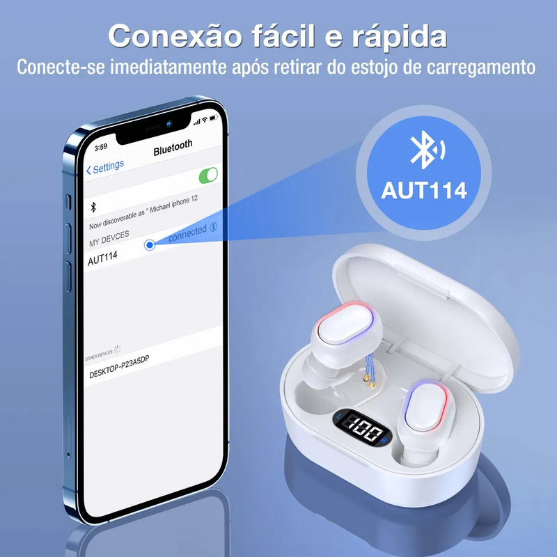 Branco - Fone de Ouvido Sem Fio AUT114B – Bluetooth 5.3, Intra‑auricular com Microfone